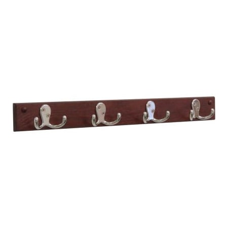 Wooden Mallet Wooden Mallet Wall Mounted Coat Rack, 4 Double Prong Hook Rail, Nickel/Mahogany HSD4NMH